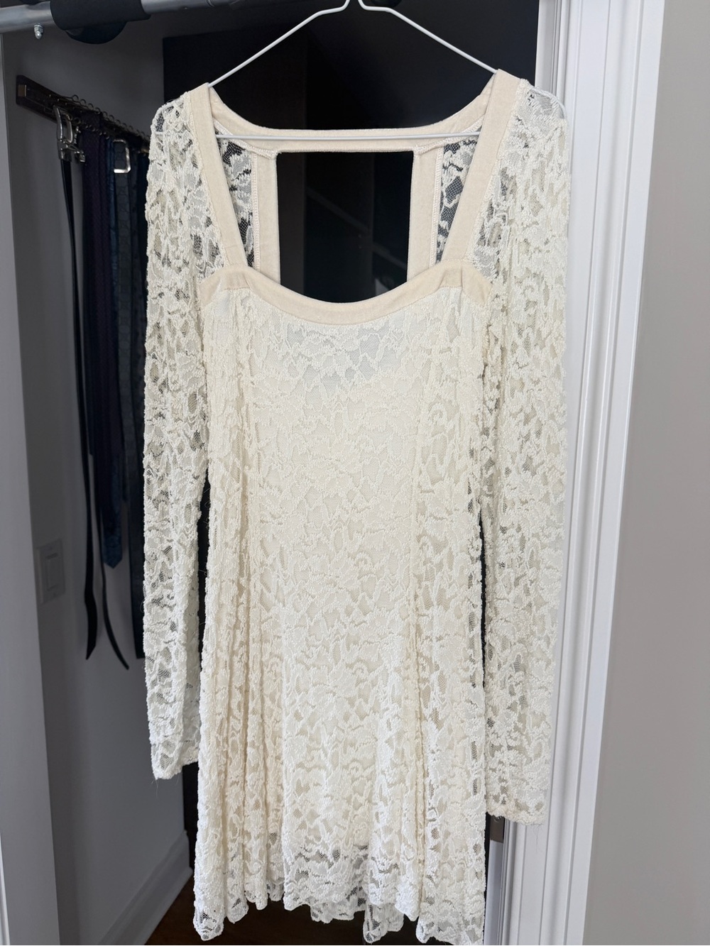 Free People Cream Lace Long-Sleeve Dress